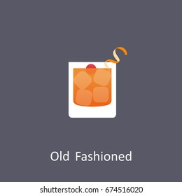 Old Fashioned Cocktail Icon On Dark Background In Flat Style