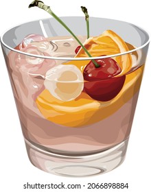 Old fashioned cocktail illustration on white background