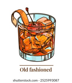 Coquetel antiquado, ilustração de uma cor, estilo de gravação, desenho de vetor monocromático