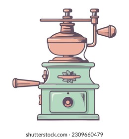 Molino de café a la antigua, icono de diseño de máquinas aisladas
