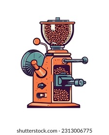 Old fashioned coffee maker with beans icon isolated
