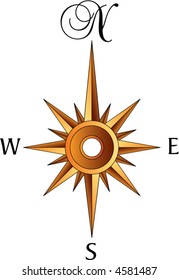 An old fashioned compass rose in sepia tones