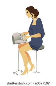 old fashioned drawing typist romantic young woman