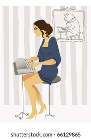 old fashioned drawing typist romantic young woman