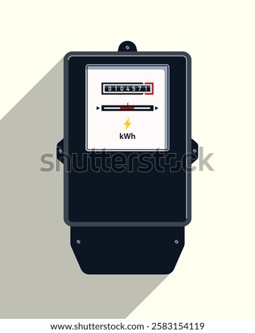 Old fashioned electric meter with mechanical counter and disk in flat design vector illustration.
