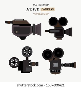 Old fashioned film camera isolated on white backgroud. Vintage movie camera.  Vector illustration for your graphic design.