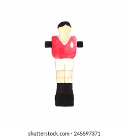 Old fashioned  foosball player. Watercolor object on the white background, aquarelle. Vector illustration. Hand-drawn decorative element useful for invitations, scrapbooking, design. 