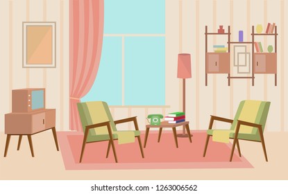 old fashioned furniture room design with armchair and TV-set