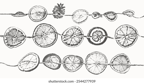 Old fashioned garland with dried orange slices illustration