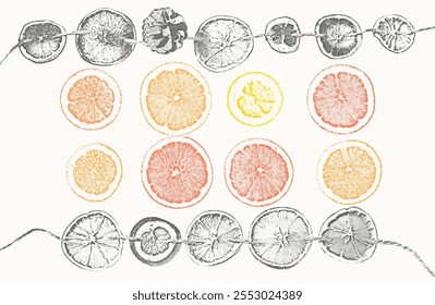 Old fashioned garland with dried orange slices illustration