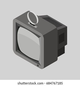 Old fashioned gray television isometric vector. retro vintage tv