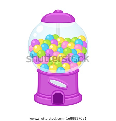 Old fashioned gumball machine. Cartoon candy or bubble gum dispenser, vector clip art illustration.
