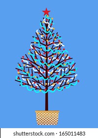 Old fashioned hand decorated Christmas tree with garland   