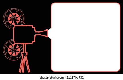 An old fashioned home movie cine projector outline silhouette projecting a blank copy space white area