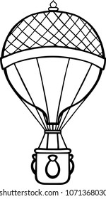 Old fashioned hot air balloon line illustration