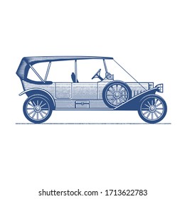 The old fashioned illustration of a car. Vector