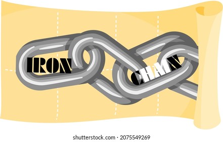 Ilustración de la antigua cadena de hierro para la detención o el encarcelamiento, la prohibición y el arresto. Hierro pesado obsoleto. Cadena de cárcel plateada, diseño criminal, restricción de libertad. Símbolo de restricción