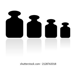 Old fashioned iron weights set, vector icons on white background