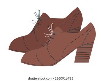 Old fashioned lady shoes with a wide heel, casual footwear. Isolated vector illustration in flat design