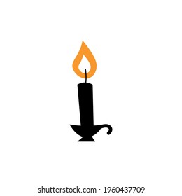 Old fashioned lighted candle, candlestick on flat vector holder icon for apps and websites.