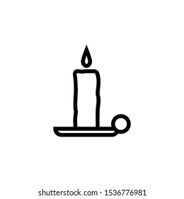 Old fashioned lit candle candlestick on holder flat vector icon for apps and websites