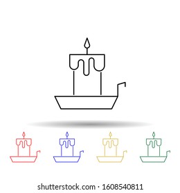 old fashioned lit candle / candlestick on holder multi color style icon. simple thin line, outline vector of halloween icons for ui and ux, website or mobile application