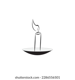 Old fashioned lit candle  candlestick on holder flat vector icon for apps