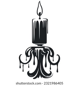 Old fashioned lit candle candlestick on holder flat vector icon for apps and websites.
