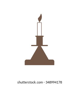 Old fashioned lit candle / candlestick on holder flat icon  
