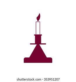 Old fashioned lit candle  flat icon  