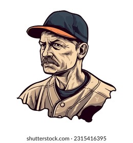 Hombre de la vieja moda con barba lleva el icono de la gorra de béisbol aislado