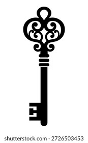 Antiguo diseño de llave de metal de moda, símbolo de apertura de puerta vintage, herramienta de acceso ornamentado