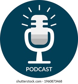 Old fashioned microphone icon. Microphone simple silhouette. Can be used as a logo for a podcast or radio, webinar, broadcast. Illustration in flat style.