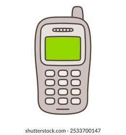 Old fashioned mobile phone drawing, simple and cute hand drawn vector illustration.