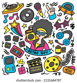 Old fashioned music and fashion style doodle vector illustration