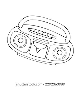 Old fashioned music player, boombox radio. Doodle style cassette player and tape recorder vector illustration.