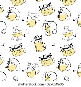 Old fashioned perfume. Vintage. Sketch style. Vector illustration. Ink. Hand drawn