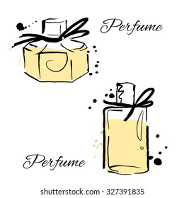 Old fashioned perfume. Vintage. Sketch style. Vector illustration. Ink. Hand drawn