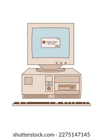Old fashioned personal computer isolated on white background. Back to 90s. Nostalgia for 1990s element. Retro style.