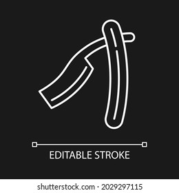 Old fashioned razor white linear icon for dark theme. Bladed tool for body hair removal. Thin line customizable illustration. Isolated vector contour symbol for night mode. Editable stroke