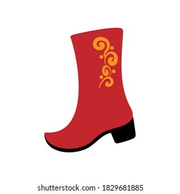 
old fashioned red folk boot with patterns