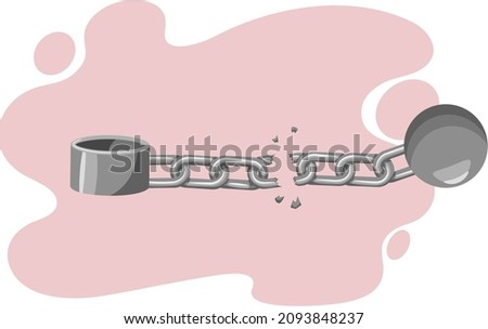 Old fashioned or retro ball and iron chain concept illustration for detention or imprisonment. Obsolete heavy leg irons. Silver jail chain with heavy shackle, criminal design, restriction of freedom