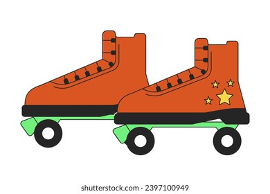 Old fashioned roller skates 2D linear cartoon object. Vintage rollerskates isolated line vector element white background. Summertime leisure activity equipment color flat spot illustration