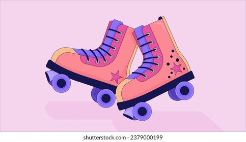 Old fashioned roller skates lofi wallpaper. Summertime leisure activities rollerskates vintage 2D objects cartoon flat illustration. Entertainment chill vector art, lo fi aesthetic colorful background