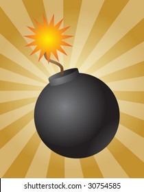 Old fashioned round black bomb with lit fuse