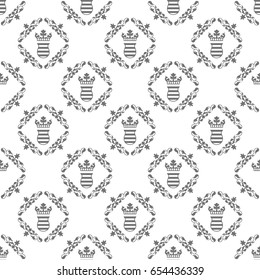 Old fashioned royal seamless texture with crown and flowers