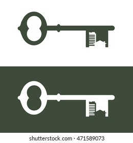 Old Fashioned Skeleton Key With A House And Condo Or Apt Building Cut Out Of It. Suitable Reference To A Realtor Or Construction.