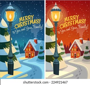 Old fashioned street light. Christmas card \ poster \ banner. Vector illustration.