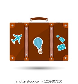 Old fashioned suitcase for travel. Vector illustration on white background
