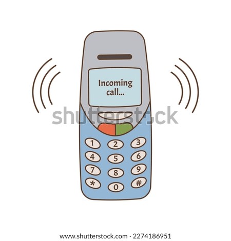 Old fashioned technology cell phone isolated on white background. Back to 90s. Nostalgia for 1990s element. Retro style.